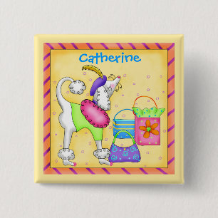 Poodle Whimsy Dog Art Yellow Name Badge Vierkante Button 5,1 Cm