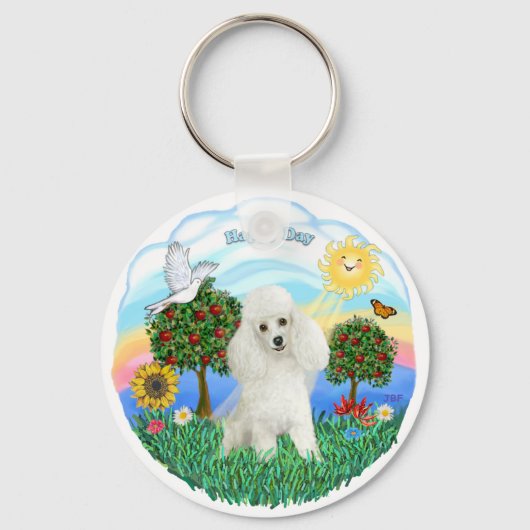 Poodle (wit #14) sleutelhanger (Voorkant)