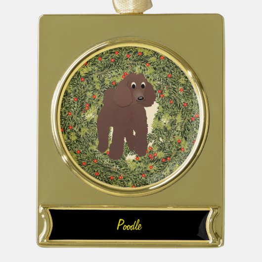 Poodle Wreath Verguld Banner Ornament (Voorkant)