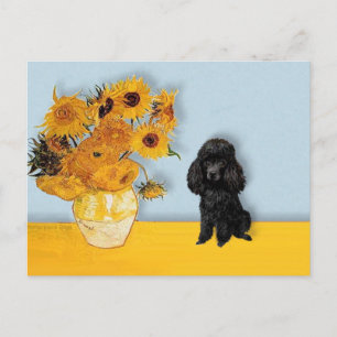 Poodle (Zwart1) - Zonnebloemen Briefkaart