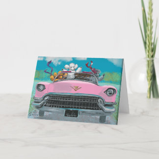 Poodles dans la carte d'impression rétro Cadillac 