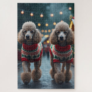 Poodles Honden Kerst Sneeuw Feestdagen Legpuzzel