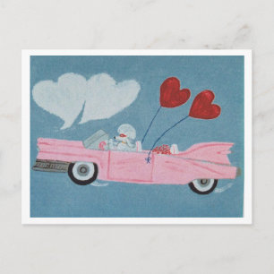 Poodles in Roze Cabriolet Briefkaart