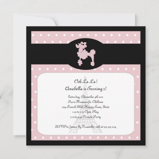 Poodsen op Paris Square Pink Invitation Kaart (Voorkant)
