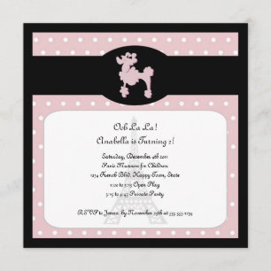 Poodsen op Paris Square Pink Invitation Kaart