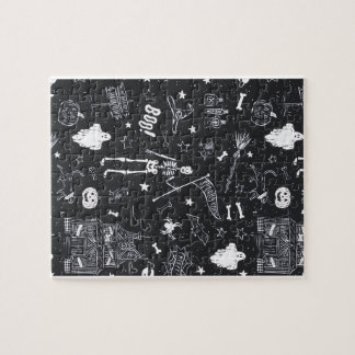 • Pooky gotische Halloween-patroon - Zwart en Wit Legpuzzel
