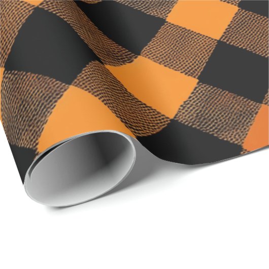 pooky Orange and Black Checkered Halloween Pattern Cadeaupapier (Rol Hoek)