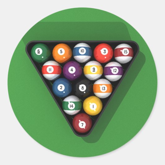 Pool Balls on Green Felt Billiards Table: Ronde Sticker (Voorkant)