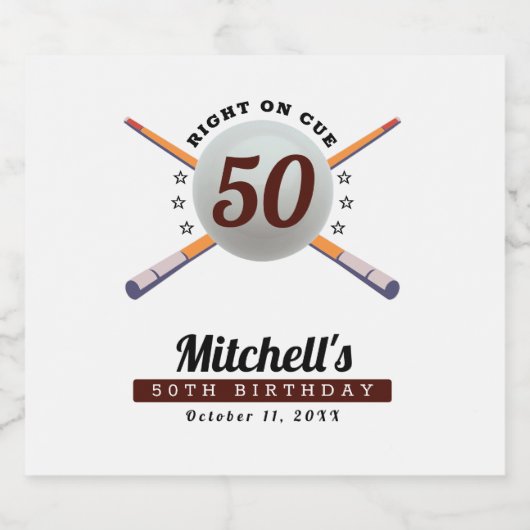 Pool Biljart 50ste Verjaardag Party Wit Bier Etiket (Enkel label)