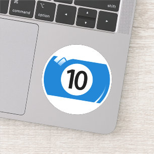 Pool/biljartbal nummer tien (10) blauw wit sticker