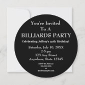 Pool Billiards Theme Party Invitation Kaart (Achterkant)