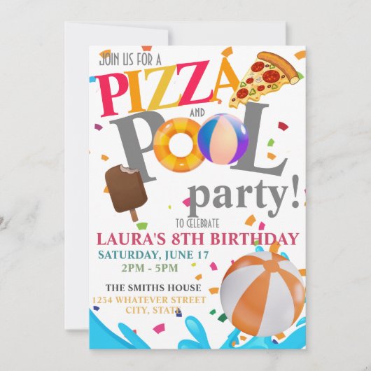 Pool Birthday Party Custom Kaart (Voorkant)