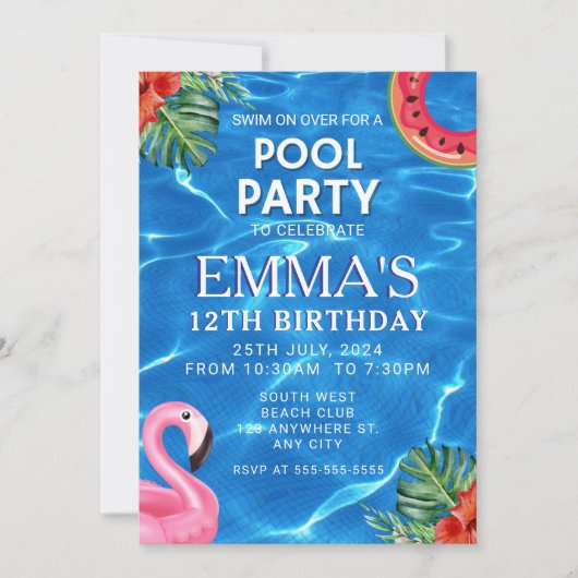 Pool Birthday Party Kaart (Voorkant)
