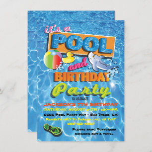 Pool Birthday Party-uitnodigingen met poolspeelgoe Kaart