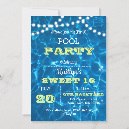 Pool Lights Lime Anniversaire Invitation (Devant)