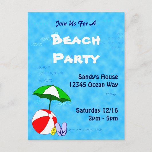 Pool of Beach Party Custom Invitation Briefkaart (Voorkant)
