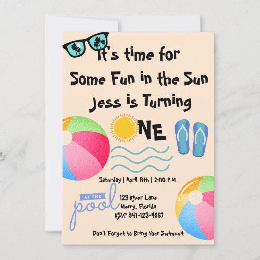 Pool Party 1e Verjaardag Kaart (Voorkant)