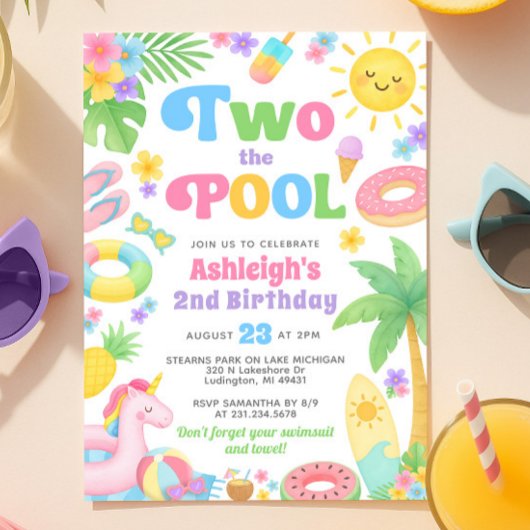 Pool Party 2ème anniversaire Invitation - Deux pis
