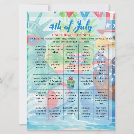 Pool Party 4th of July Bingo  game card Feestdagenkaart (Voorkant)