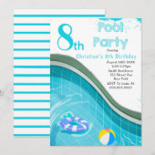 Pool Party 8e anniversaire Invitations (Devant / Derrière)