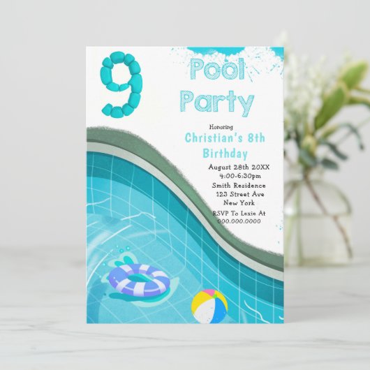 Pool Party 9e anniversaire Invitations (Debout devant)