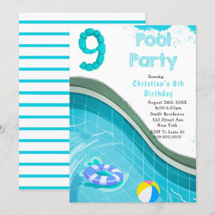 Pool Party 9e anniversaire Invitations