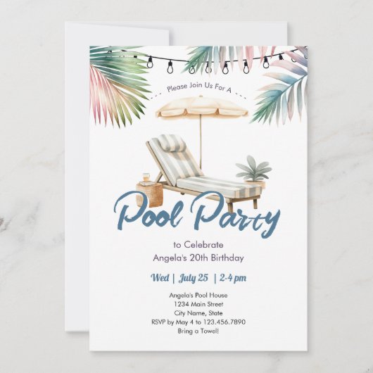 Pool Party Adult Birthday Invitation (Devant)