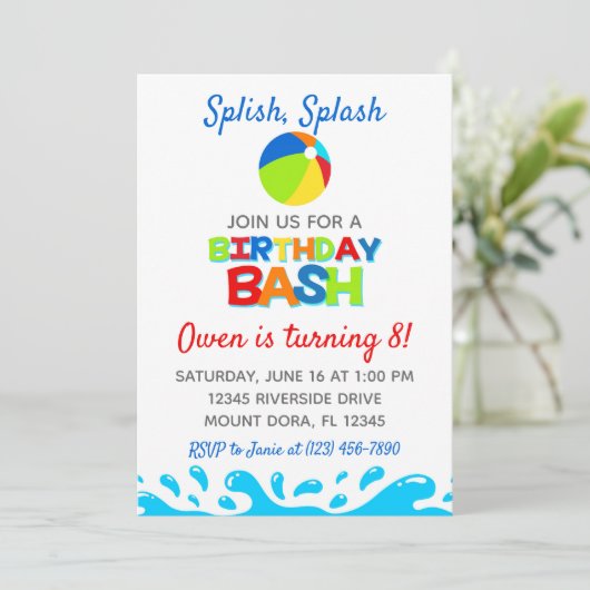 Pool Party Anniversaire Bash Invitation (Debout devant)