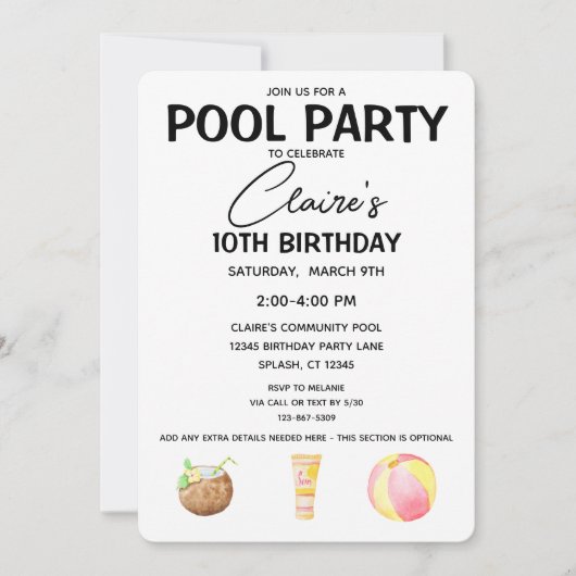 Pool Party Anniversaire Fille Fête Invitation (Devant)
