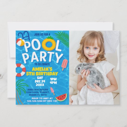 Pool Party Anniversaire Invitation avec photo (Devant)