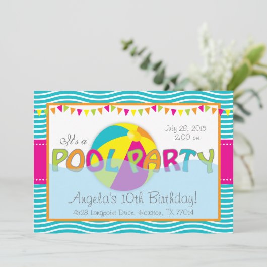 Pool Party Anniversaire Invitation fille (Debout devant)