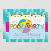 Pool Party Anniversaire Invitation fille (Devant / Derrière)