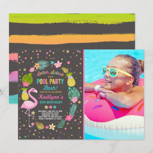 Pool Party Anniversaire Invitation Flamant rose tr