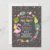 Pool Party Anniversaire Invitation Flamant rose tr (Devant)