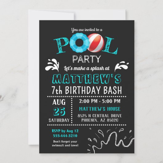 Pool Party Anniversaire Invitation Splash Party (Devant)