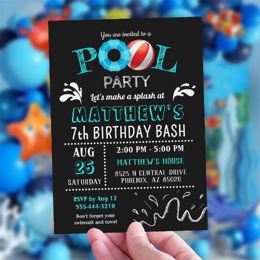 Pool Party Anniversaire Invitation Splash Party