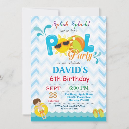 Pool Party Anniversaire Invitation Splish Splash B (Devant)
