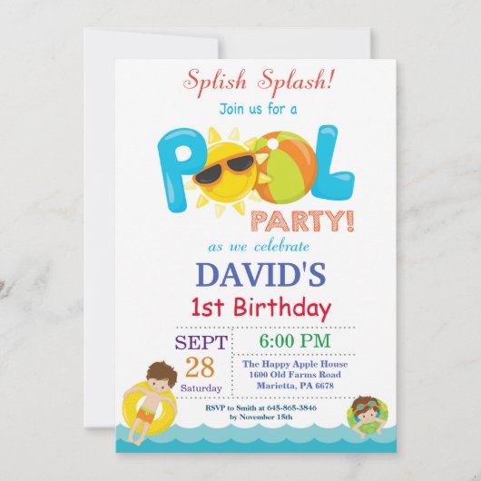 Pool Party Anniversaire Invitation Splish Splash B (Devant)