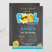 Pool Party Anniversaire Invitation Splish Splash B (Devant / Derrière)