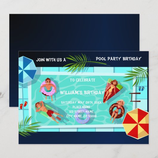 Pool Party any Age Birthday Invitation Kaart (Voorkant / Achterkant)