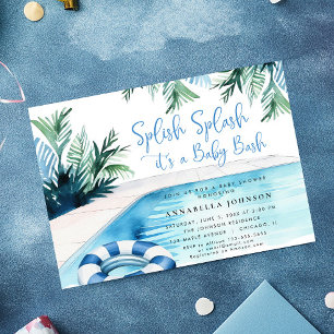 Pool party baby shower blauw Het is een Jongen Kaart