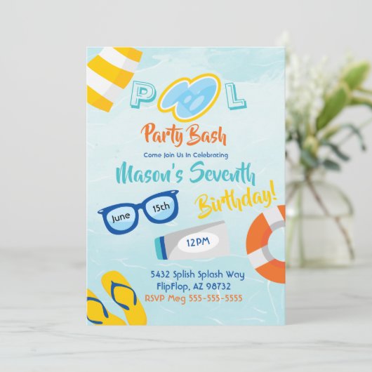 Pool Party Bash Invitation d'anniversaire (Debout devant)