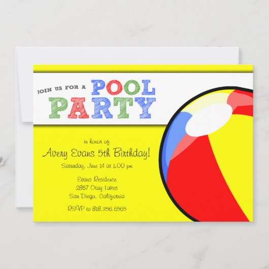 Pool Party Beach Ball Invitation Anniversaire (Devant)