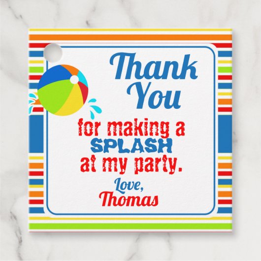 Pool Party Beach Ball Splash Bedankjes Labels (Voorkant)
