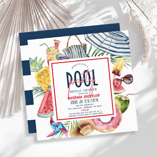 Pool Party Beach Gear July 4th Bridal Shower Kaart