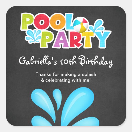 Pool Party Big Splash Dank je wel Vierkante Sticker (Voorkant)