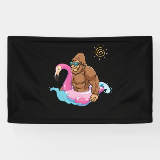 Pool Party Bigfoot Flamingo Sasquatch Pink Float Spandoek (Horizontaal)