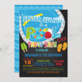 Pool Party Birthday Invitation - Boy BL Kaart (Voorkant / Achterkant)