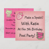 Pool Party Birthday Invitation Kaart (Voorkant / Achterkant)