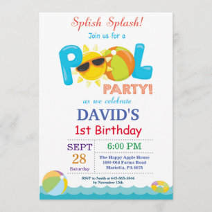 Pool Party Birthday Invitation Splish Splash Boy Kaart